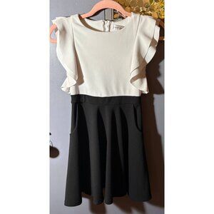 Emerald Sundae Girls Size 8 Ivory & Black Flutter Sleeve Party Dress
